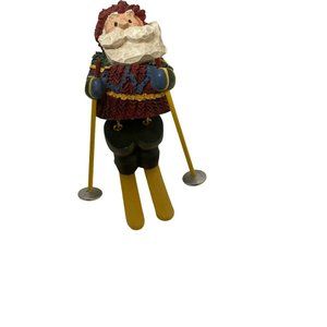 Collectible FIGI Santa On Skies With Bell Bending‎ Kee H 4" Red Green Yellow